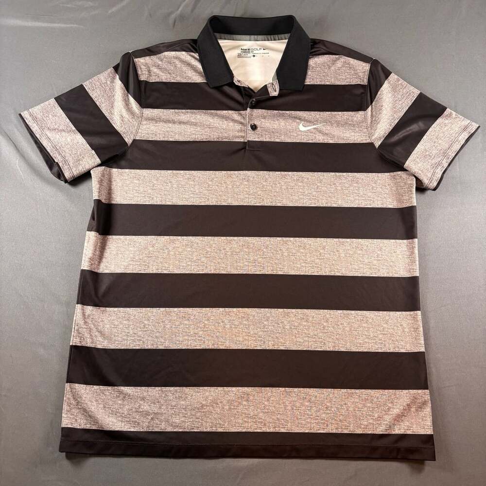 Nike Golf Standard Fit Performance Polo Mens Size L Black Gray Striped Dri-Fit